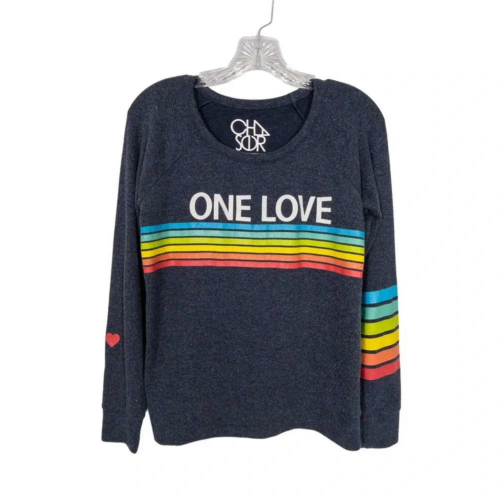 Chaser Sweatshirt Top One Love Rainbow Long Sleeve Stripe S - Picture 2 of 11
